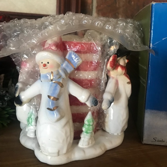 Porcelain Snowman Candy Cane Tea Light Holder - Picture 5 of 8